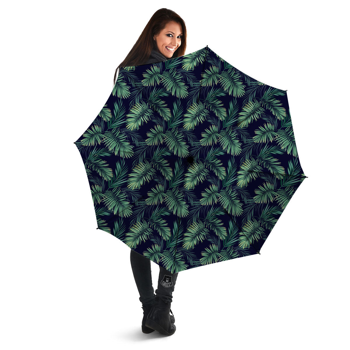 Palm Leaves Dark Tropical Print Pattern Umbrella-grizzshop