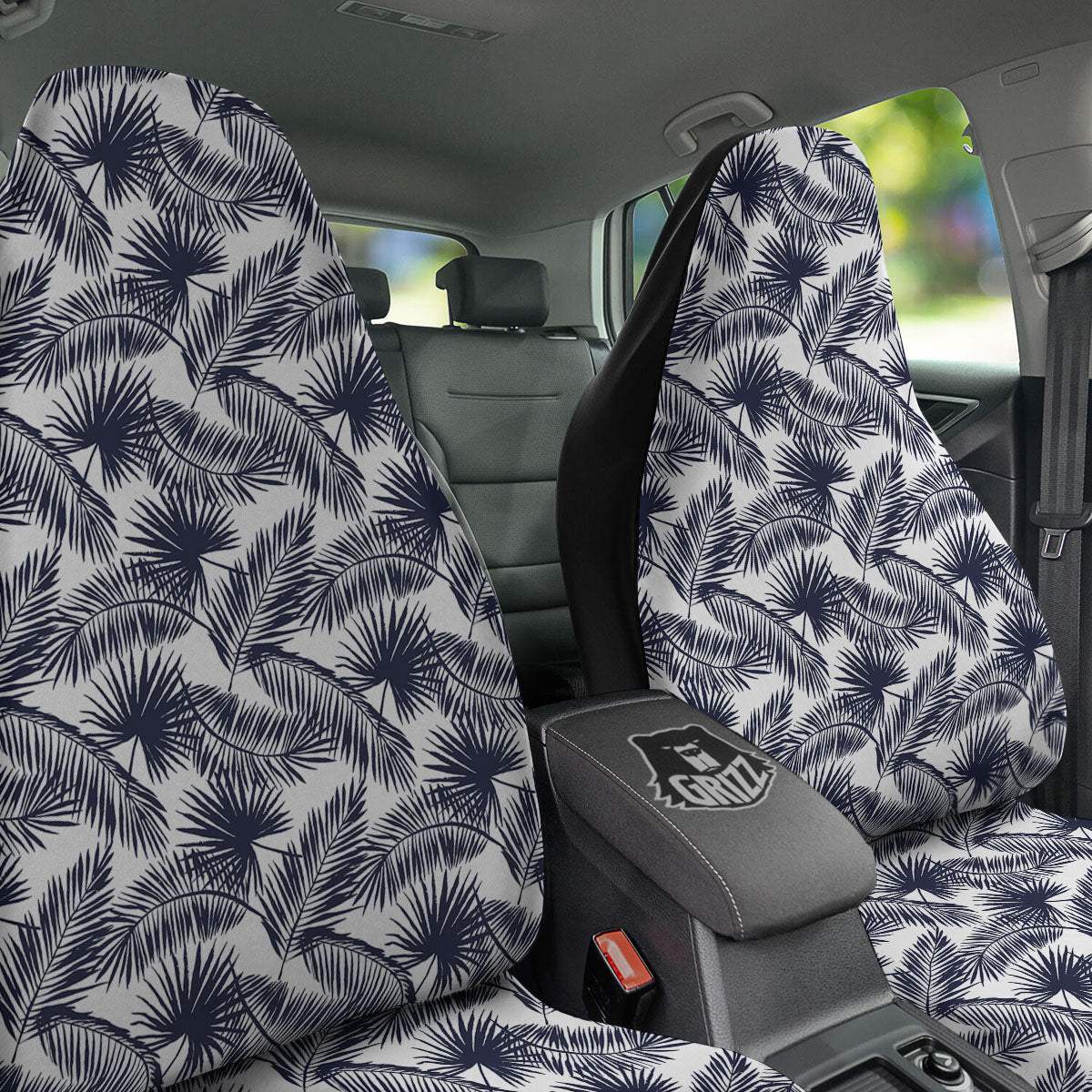 Palm Leaves White And Black Print Car Seat Covers-grizzshop