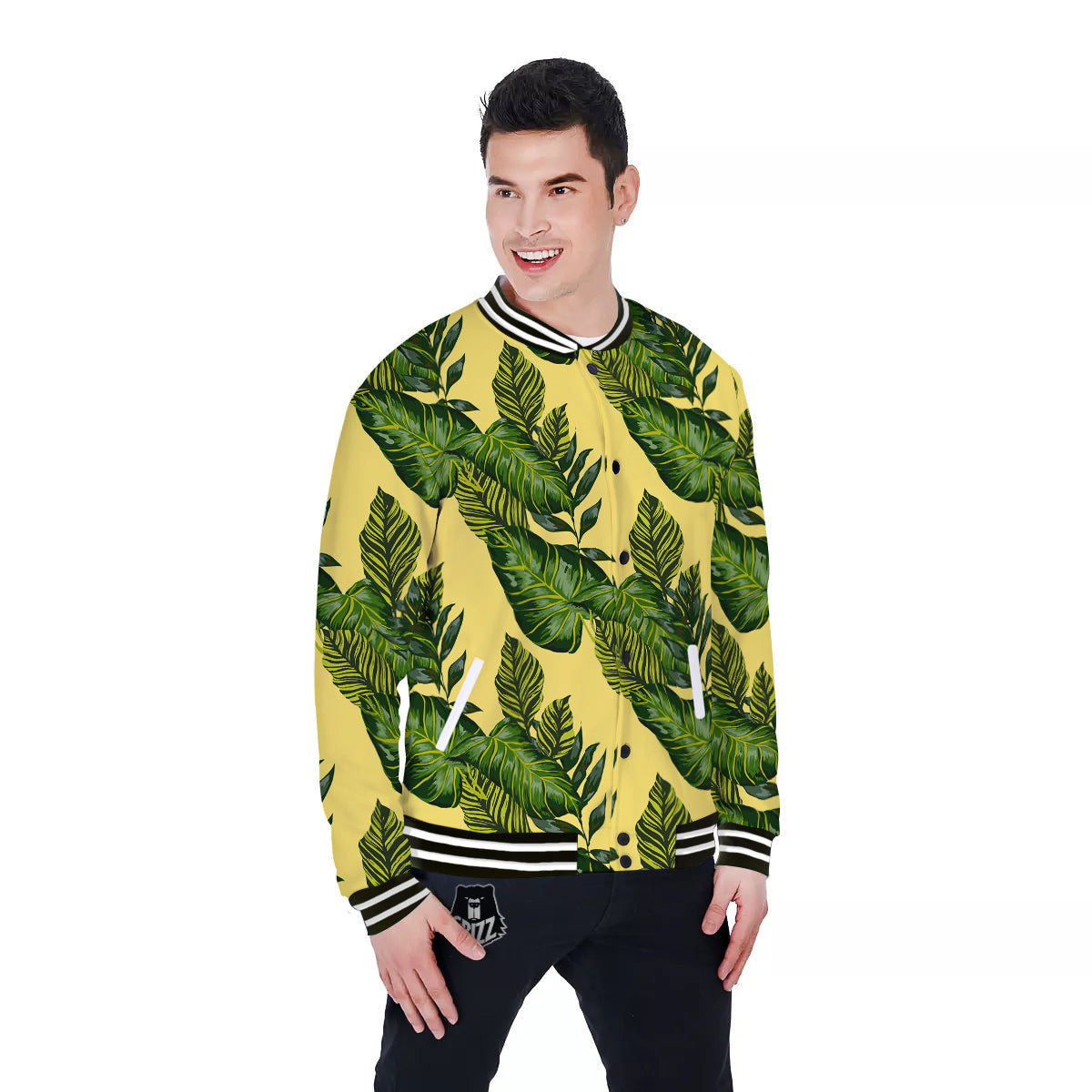 Palm Leaves Yellow Hawaiian Print Pattern Baseball Jacket-grizzshop