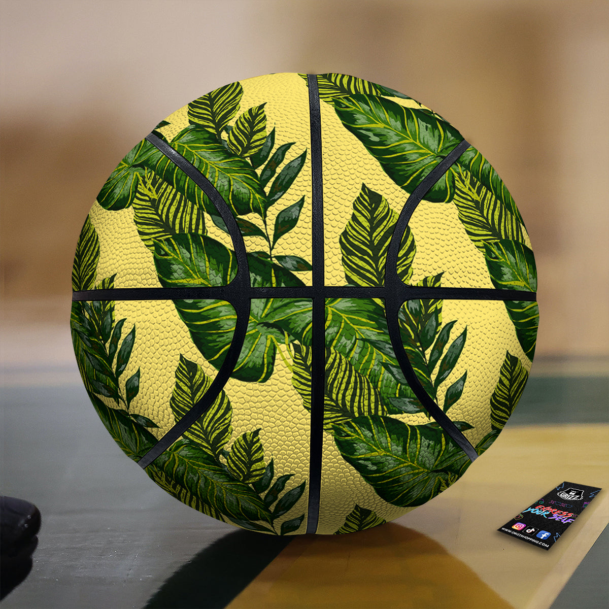 Palm Leaves Yellow Hawaiian Print Pattern Basketball