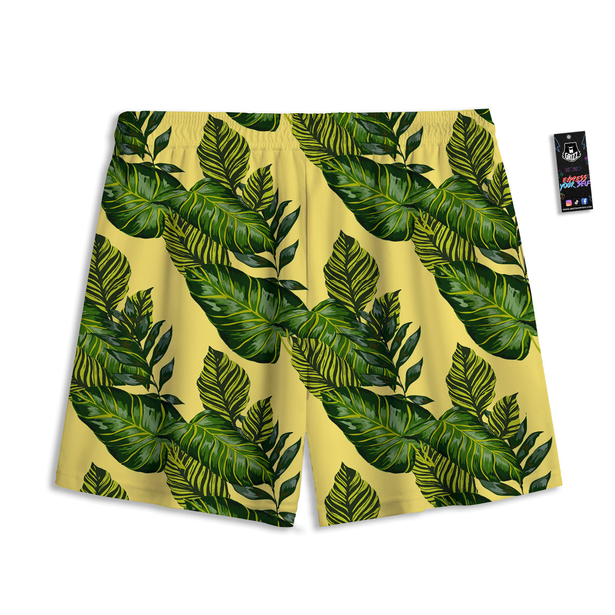 Palm Leaves Yellow Hawaiian Print Pattern Mesh Shorts