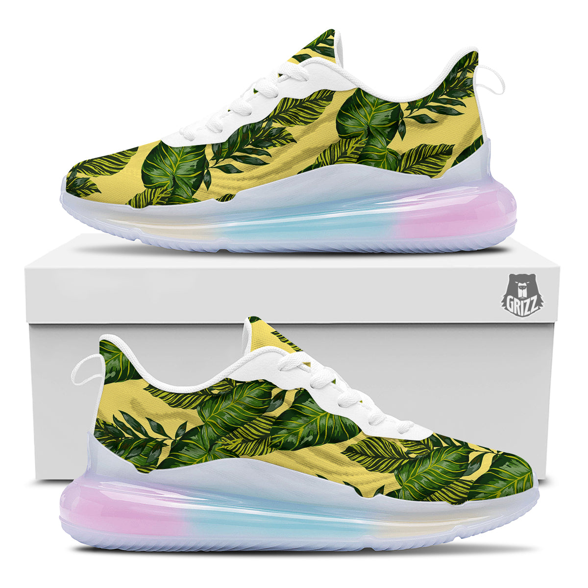 Palm Leaves Yellow Hawaiian Print Pattern Running Sneakers-grizzshop
