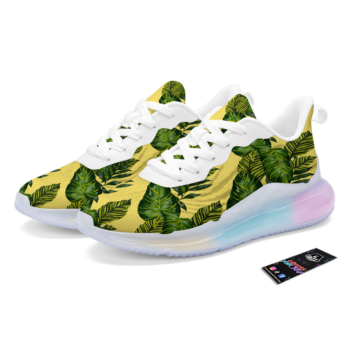 Palm Leaves Yellow Hawaiian Print Pattern Running Sneakers-grizzshop