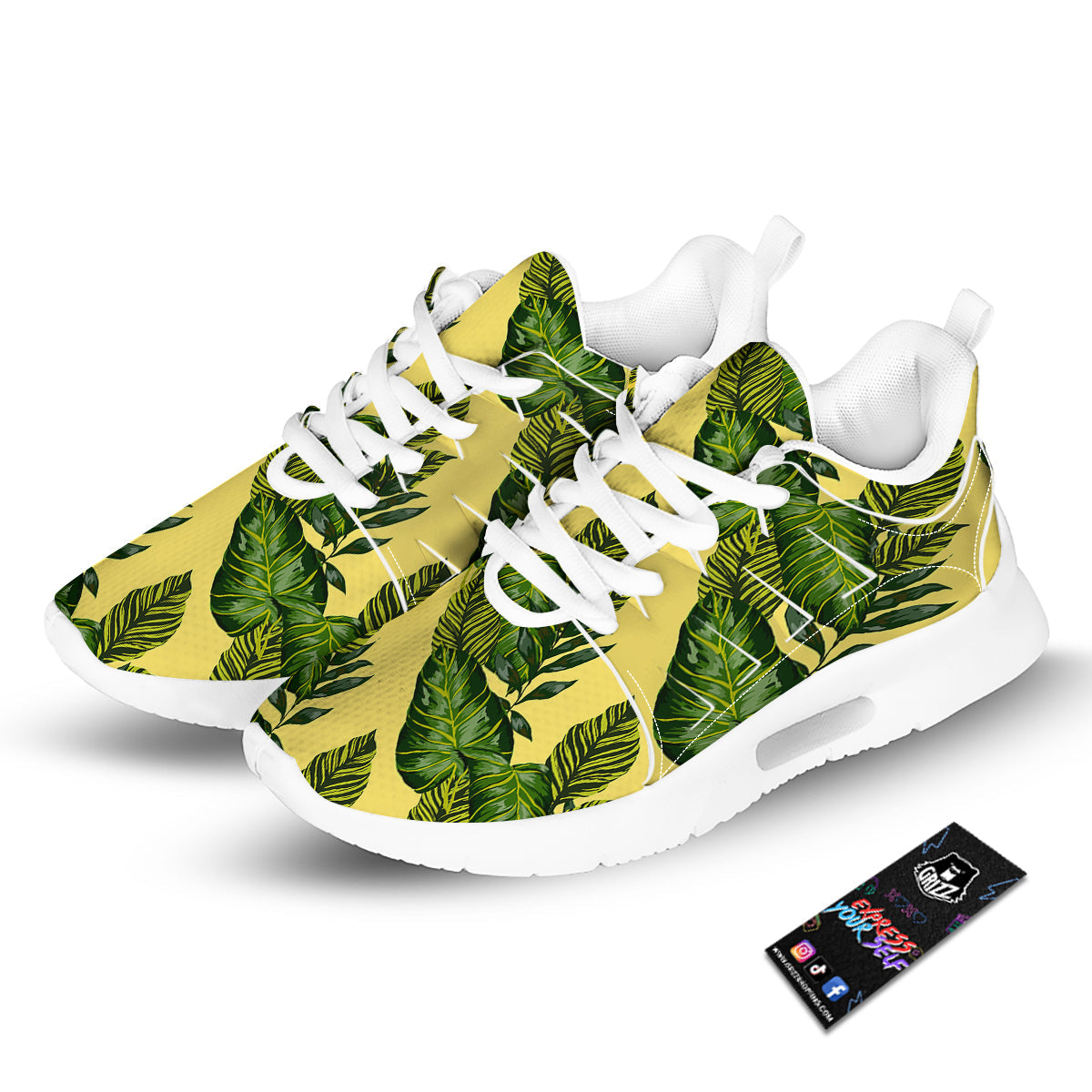Palm Leaves Yellow Hawaiian Print Pattern Tennis Shoes-grizzshop