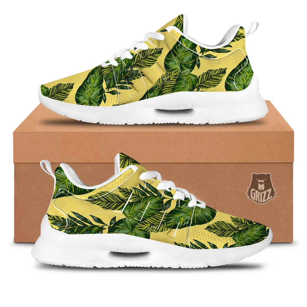 Palm Leaves Yellow Hawaiian Print Pattern Tennis Shoes-grizzshop