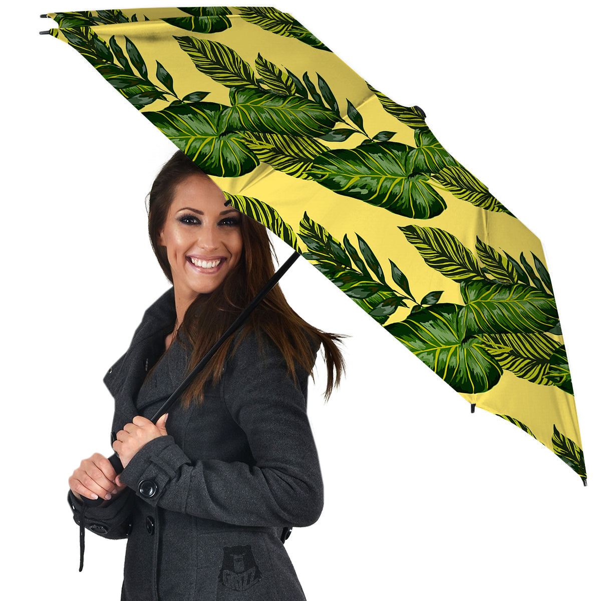 Palm Leaves Yellow Hawaiian Print Pattern Umbrella-grizzshop