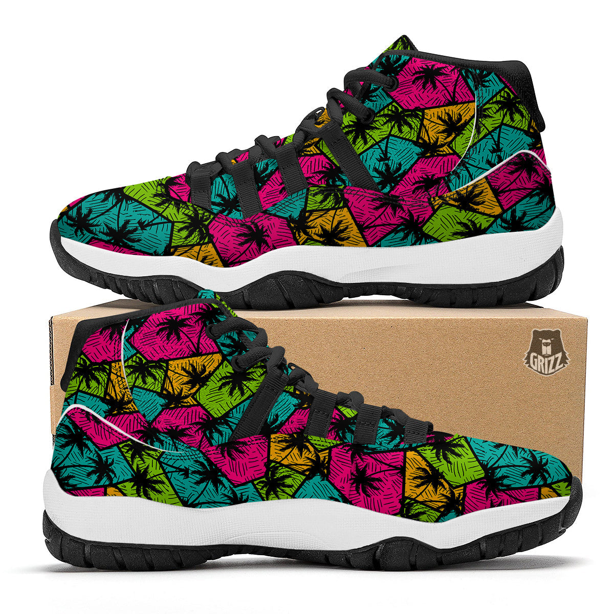 Palm Tree Beach Pattern Print Black Bball Shoes-grizzshop