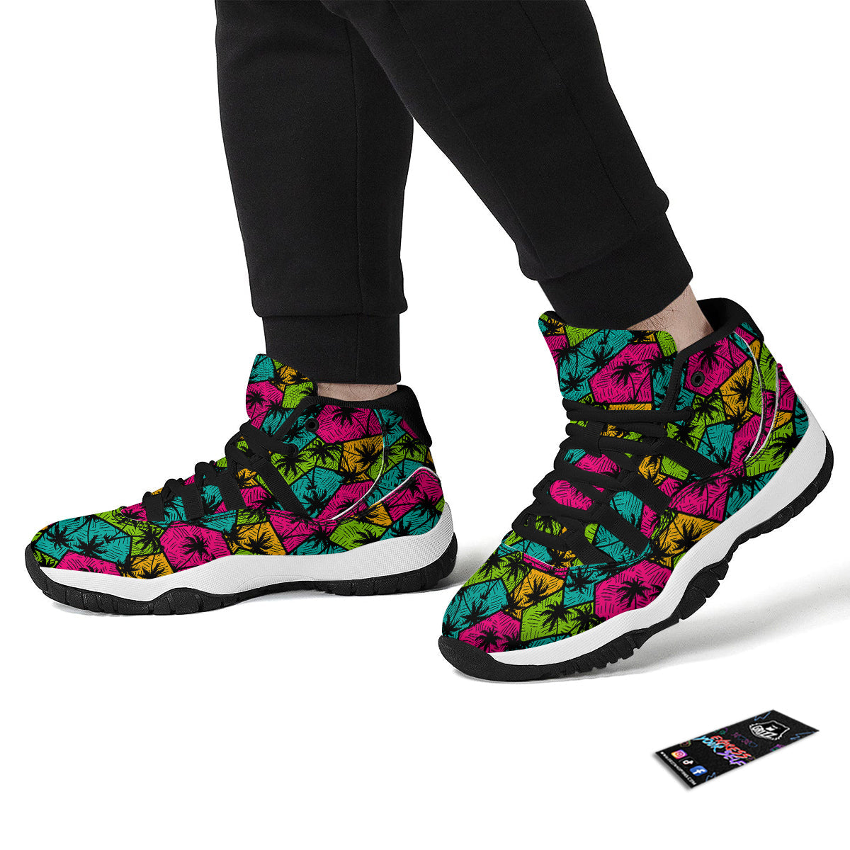 Palm Tree Beach Pattern Print Black Bball Shoes-grizzshop