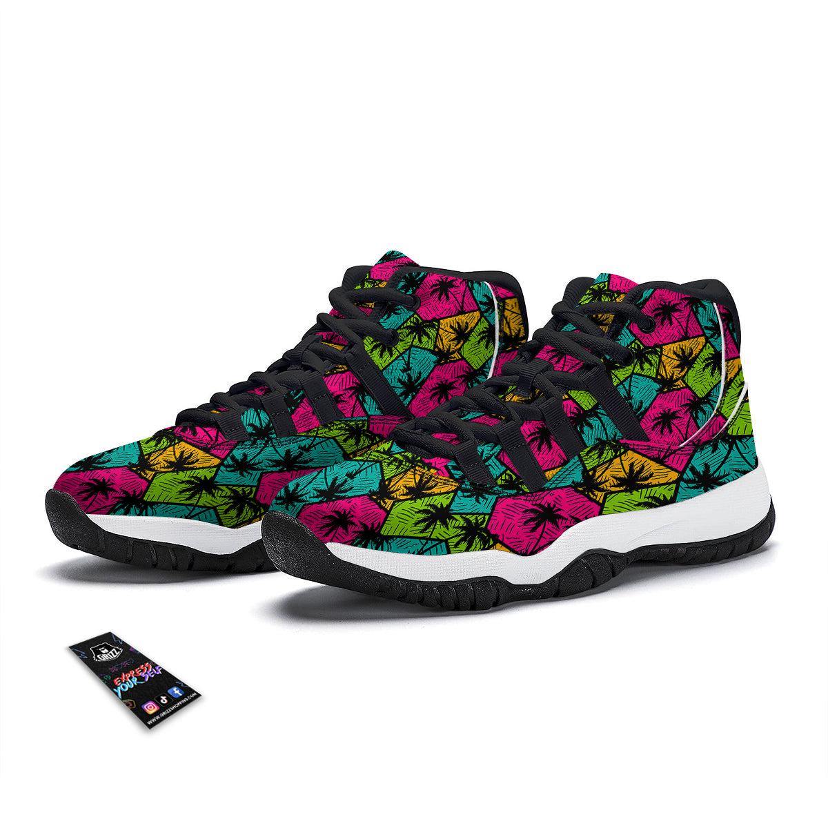 Palm Tree Beach Pattern Print Black Bball Shoes-grizzshop