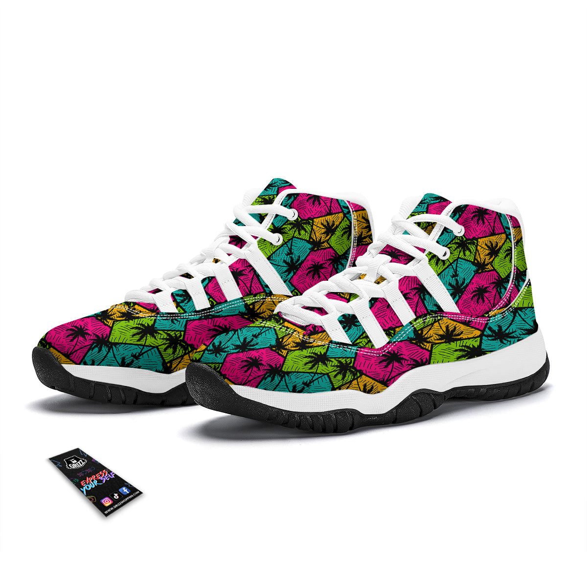 Palm Tree Beach Pattern Print White Bball Shoes-grizzshop