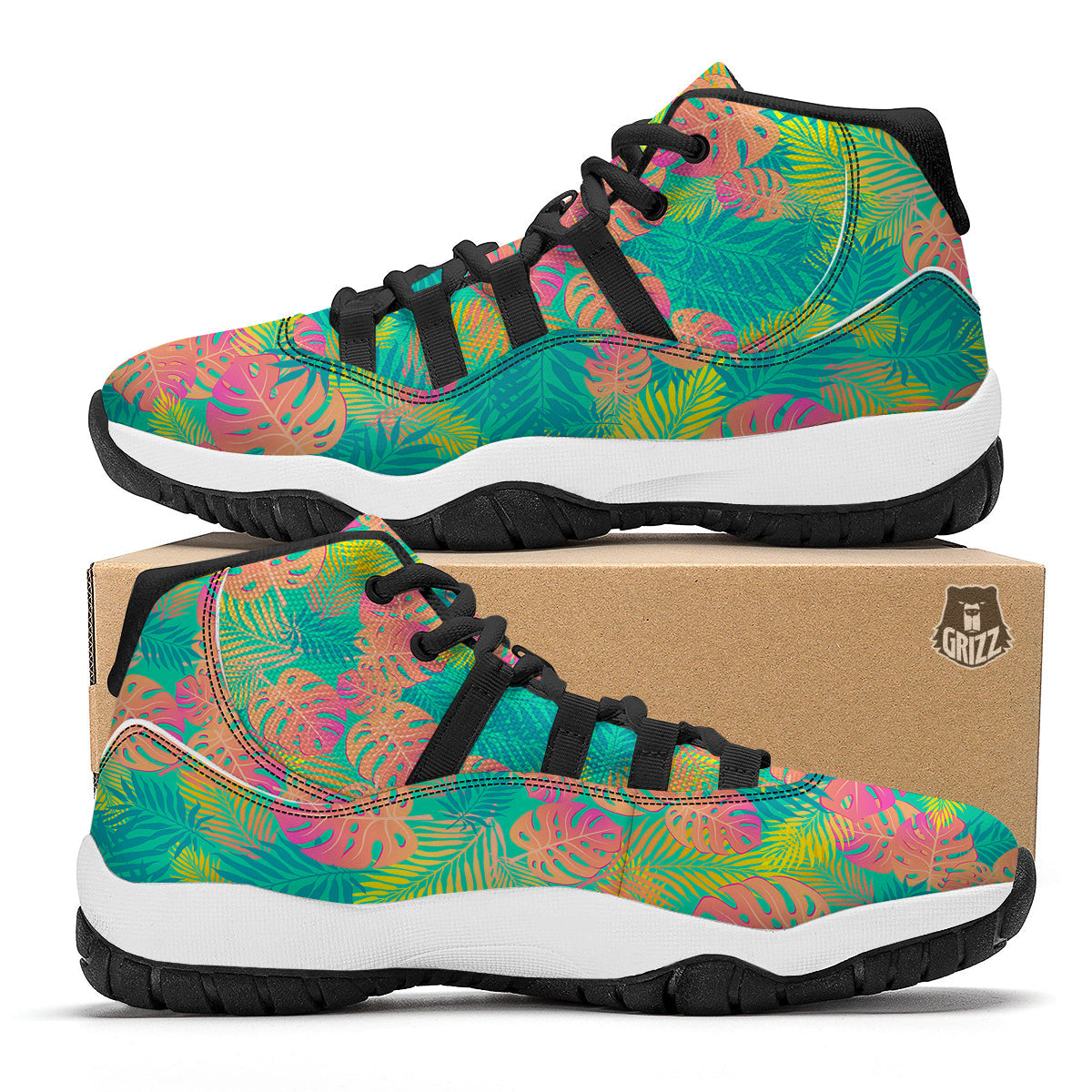 Palm Tree Beach Print Pattern Black Bball Shoes-grizzshop