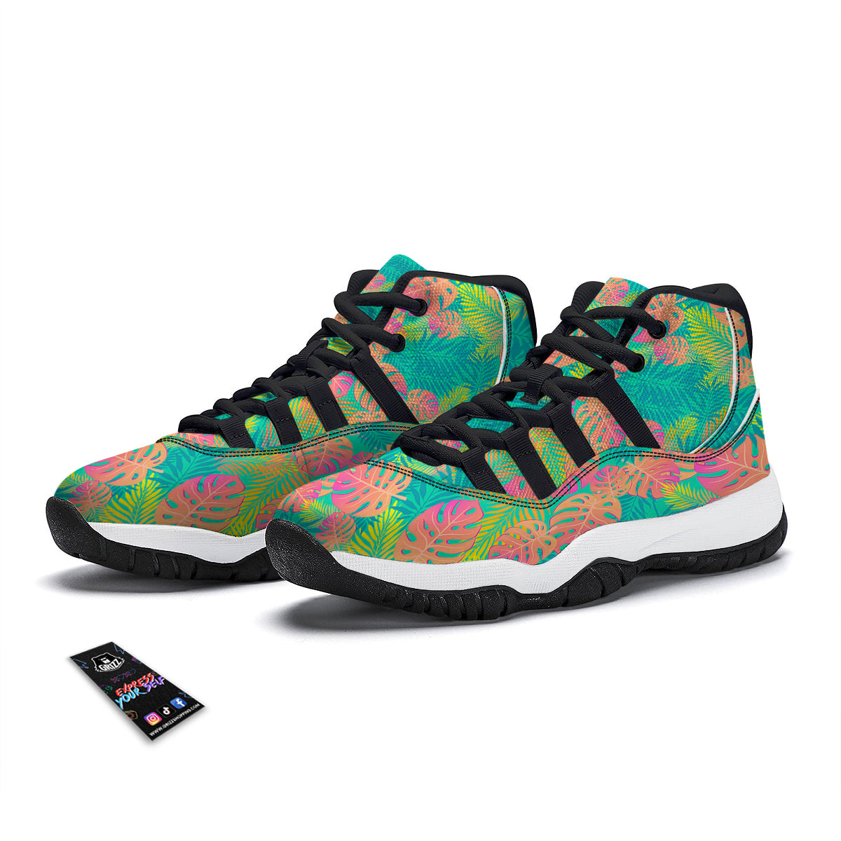 Palm Tree Beach Print Pattern Black Bball Shoes-grizzshop