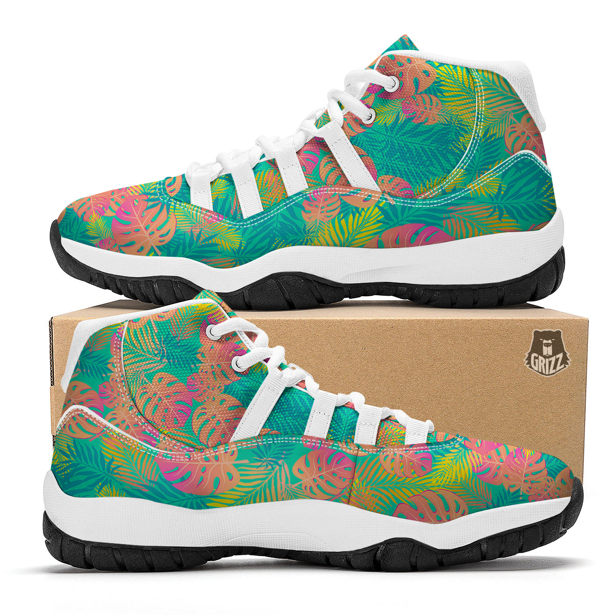 Palm Tree Beach Print Pattern White Bball Shoes-grizzshop