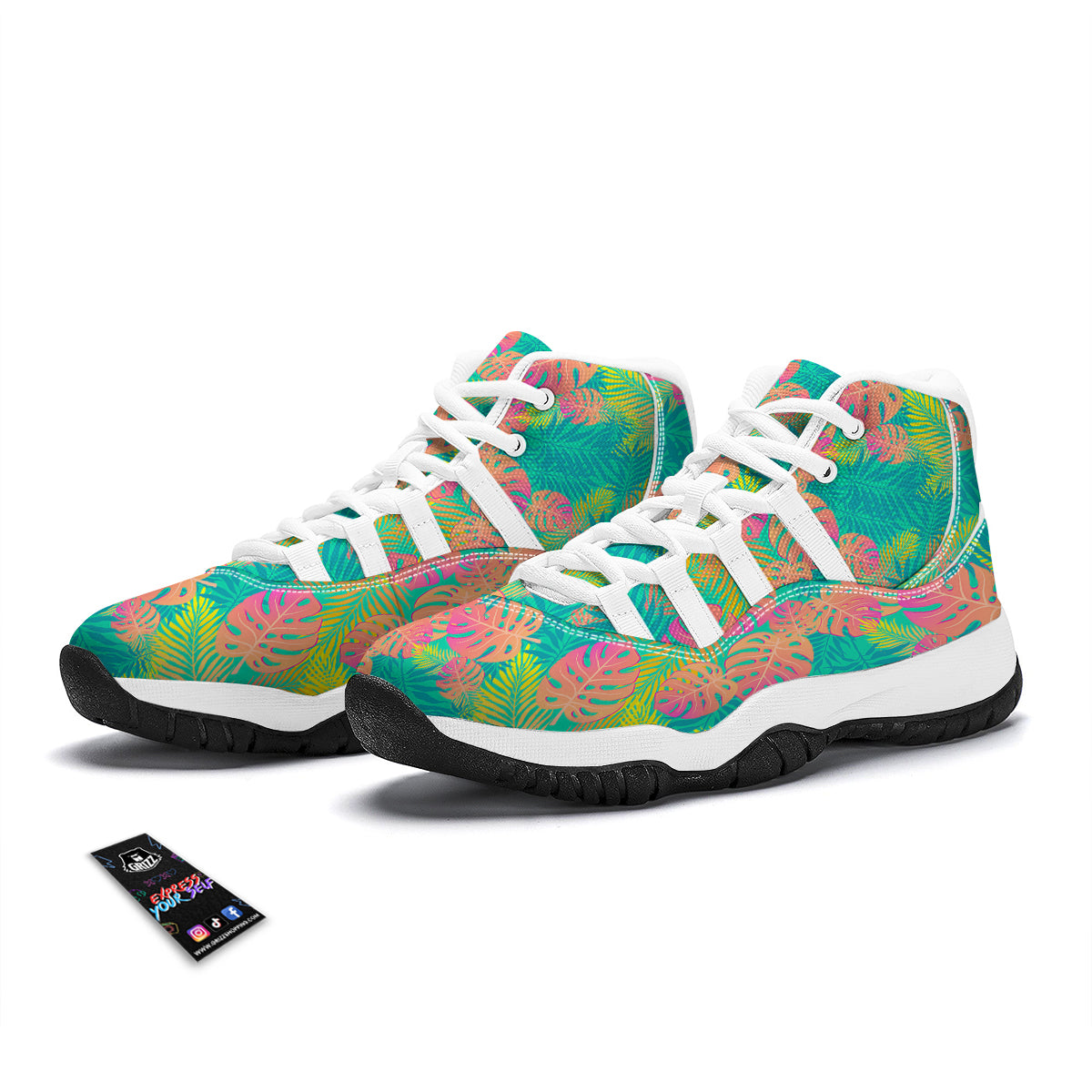 Palm Tree Beach Print Pattern White Bball Shoes-grizzshop