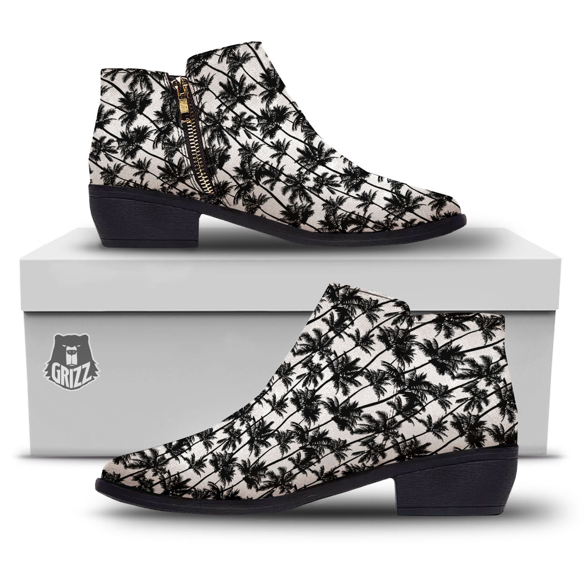 Palm Tree Black White Print Pattern Ankle Boots-grizzshop