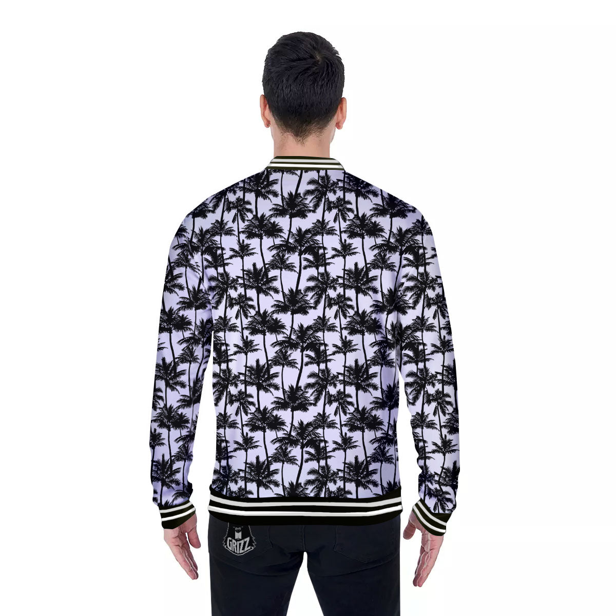 Palm Tree Black White Print Pattern Baseball Jacket-grizzshop
