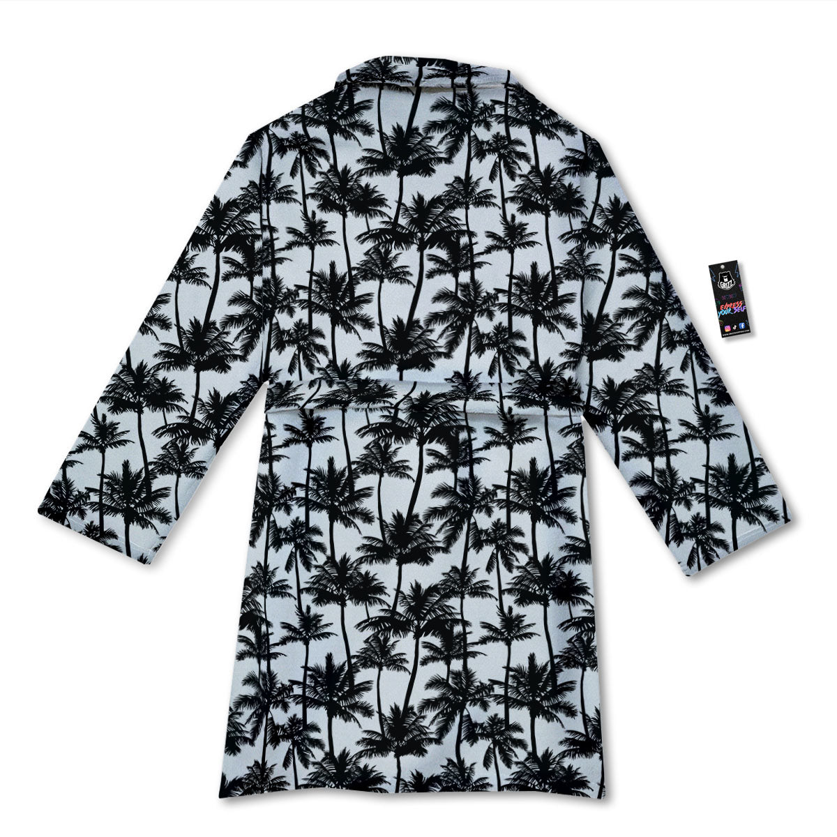 Palm Tree Black White Print Pattern Bathrobe-grizzshop