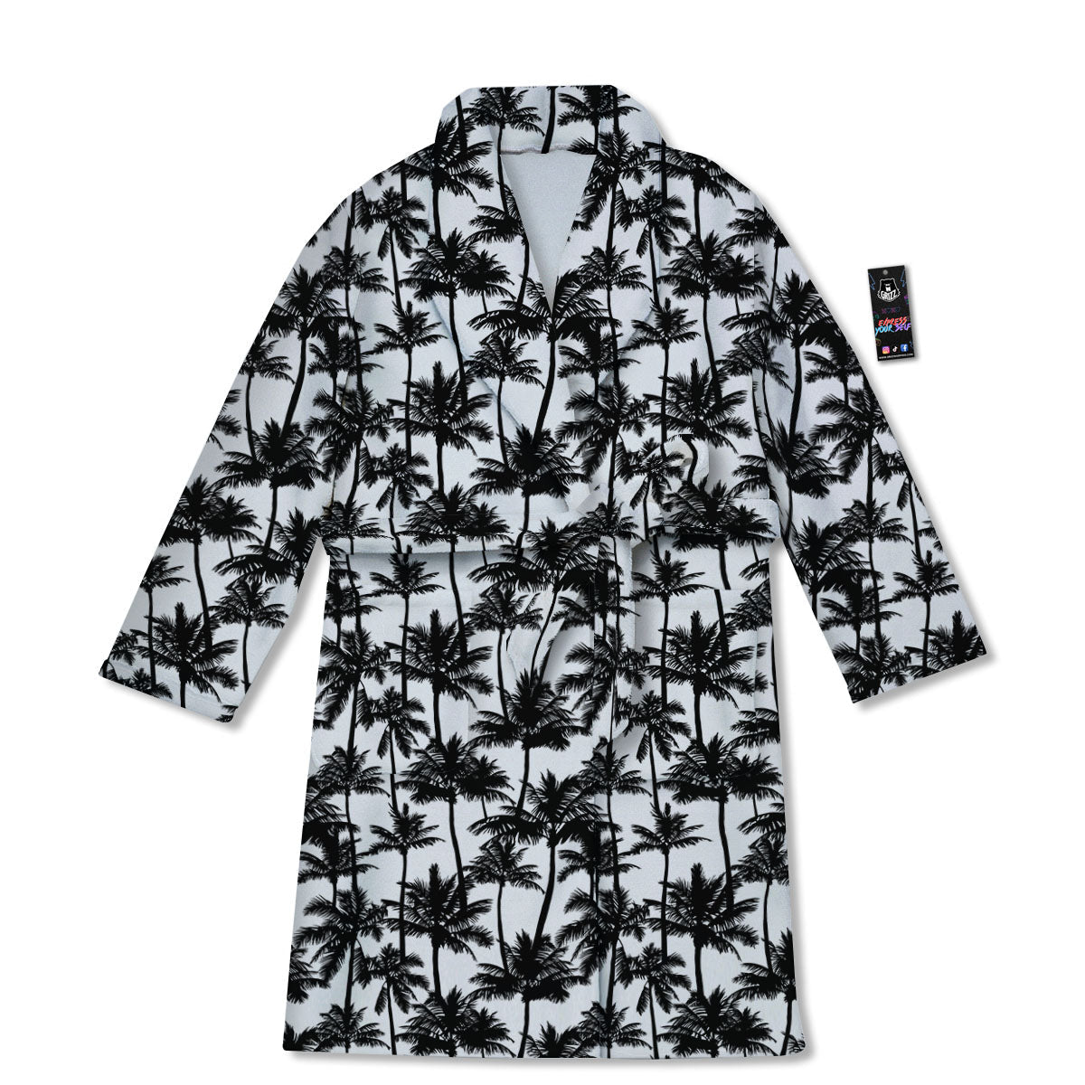 Palm Tree Black White Print Pattern Bathrobe-grizzshop