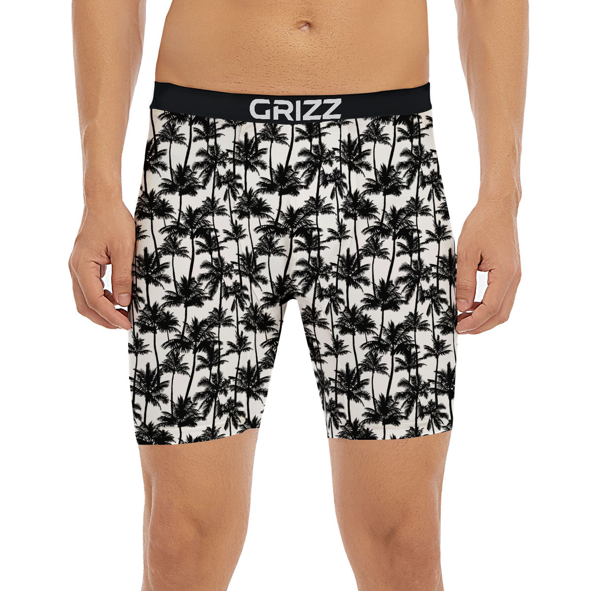 Palm Tree Black White Print Pattern Boxer Briefs-grizzshop