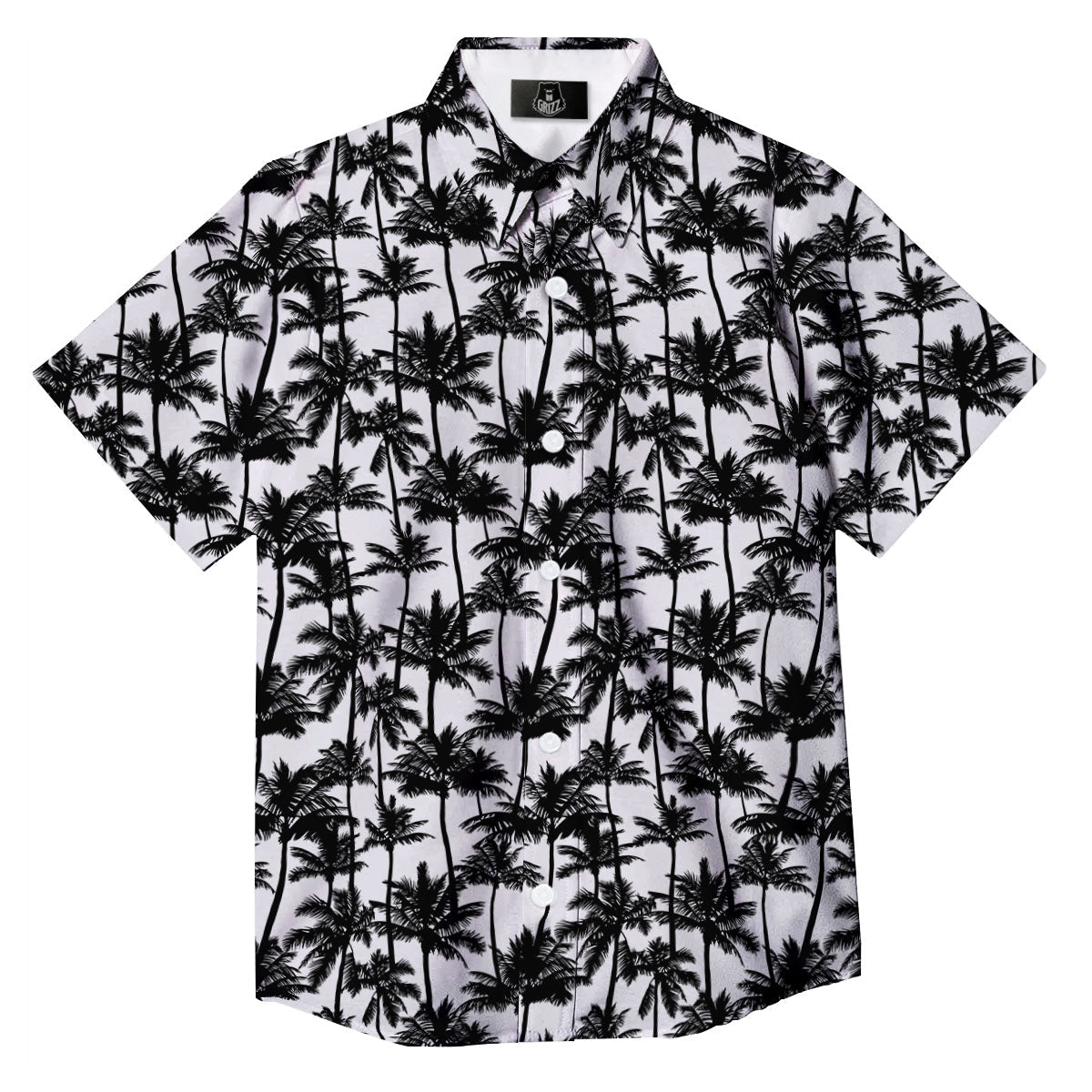 Palm Tree Black White Print Pattern Button Up Shirt-grizzshop