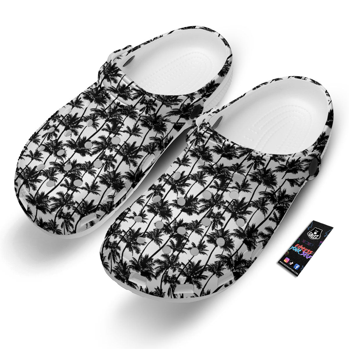 Palm Tree Black White Print Pattern Clog-grizzshop