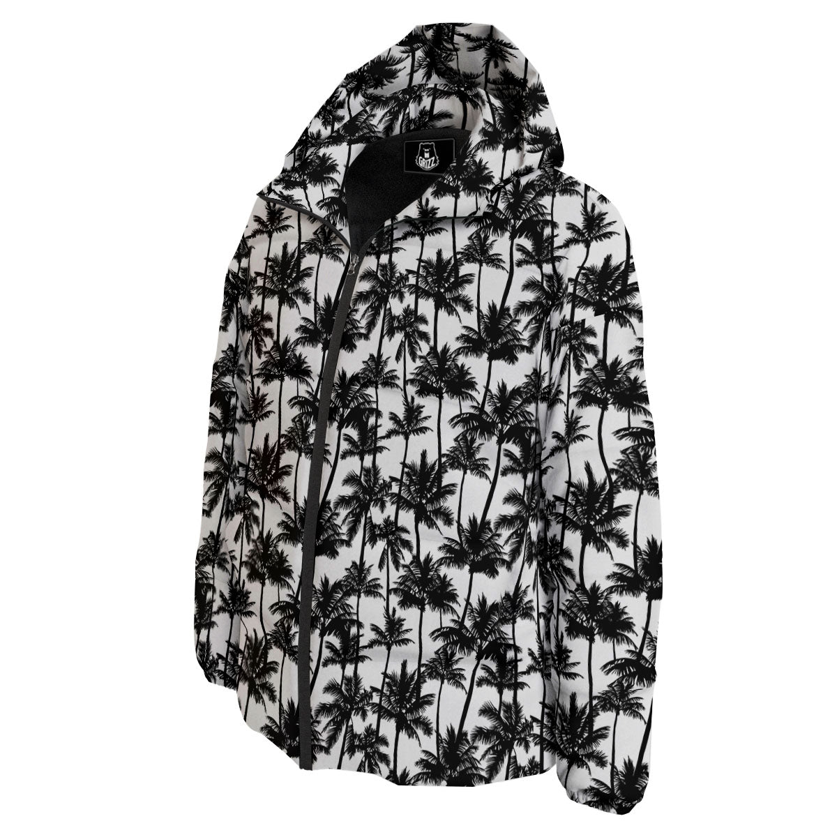 Palm Tree Black White Print Pattern Down Jacket-grizzshop