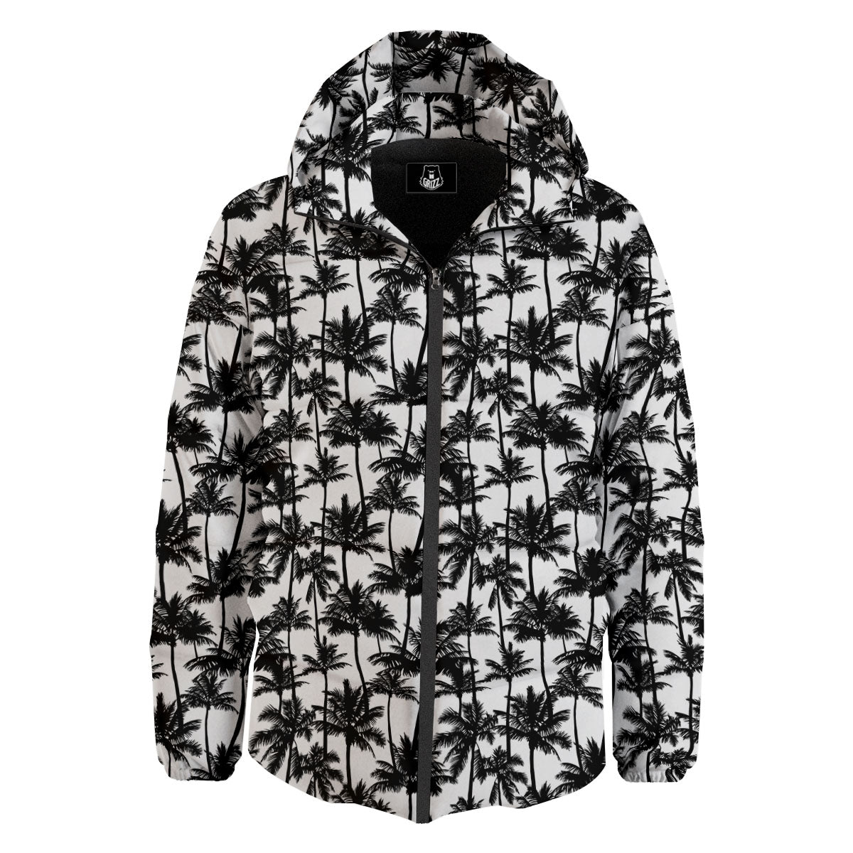 Palm Tree Black White Print Pattern Down Jacket-grizzshop