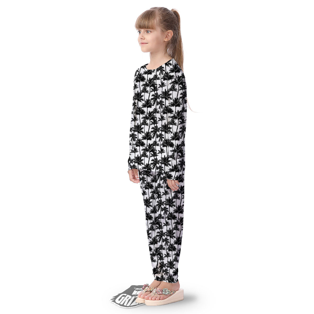 Palm Tree Black White Print Pattern Kid's Pajamas-grizzshop