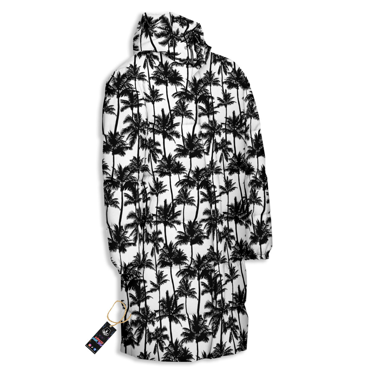 Palm Tree Black White Print Pattern Long Down Jacket-grizzshop