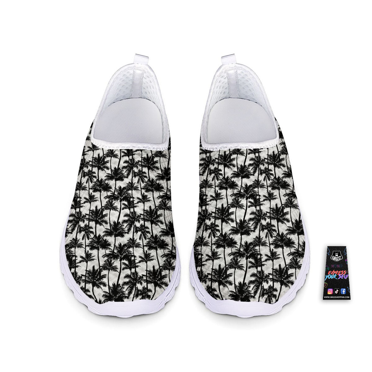 Palm Tree Black White Print Pattern Nurse Shoes-grizzshop