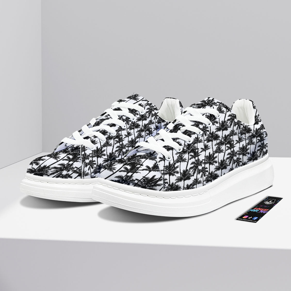 Palm Tree Black White Print Pattern Platform Shoes-grizzshop