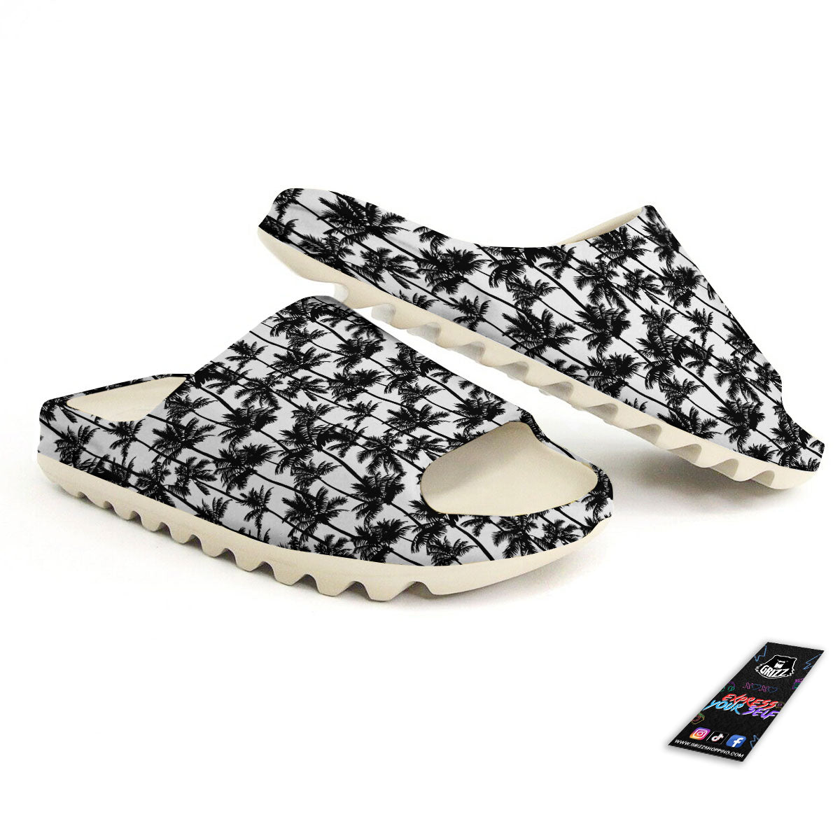 Palm Tree Black White Print Pattern Sandals-grizzshop