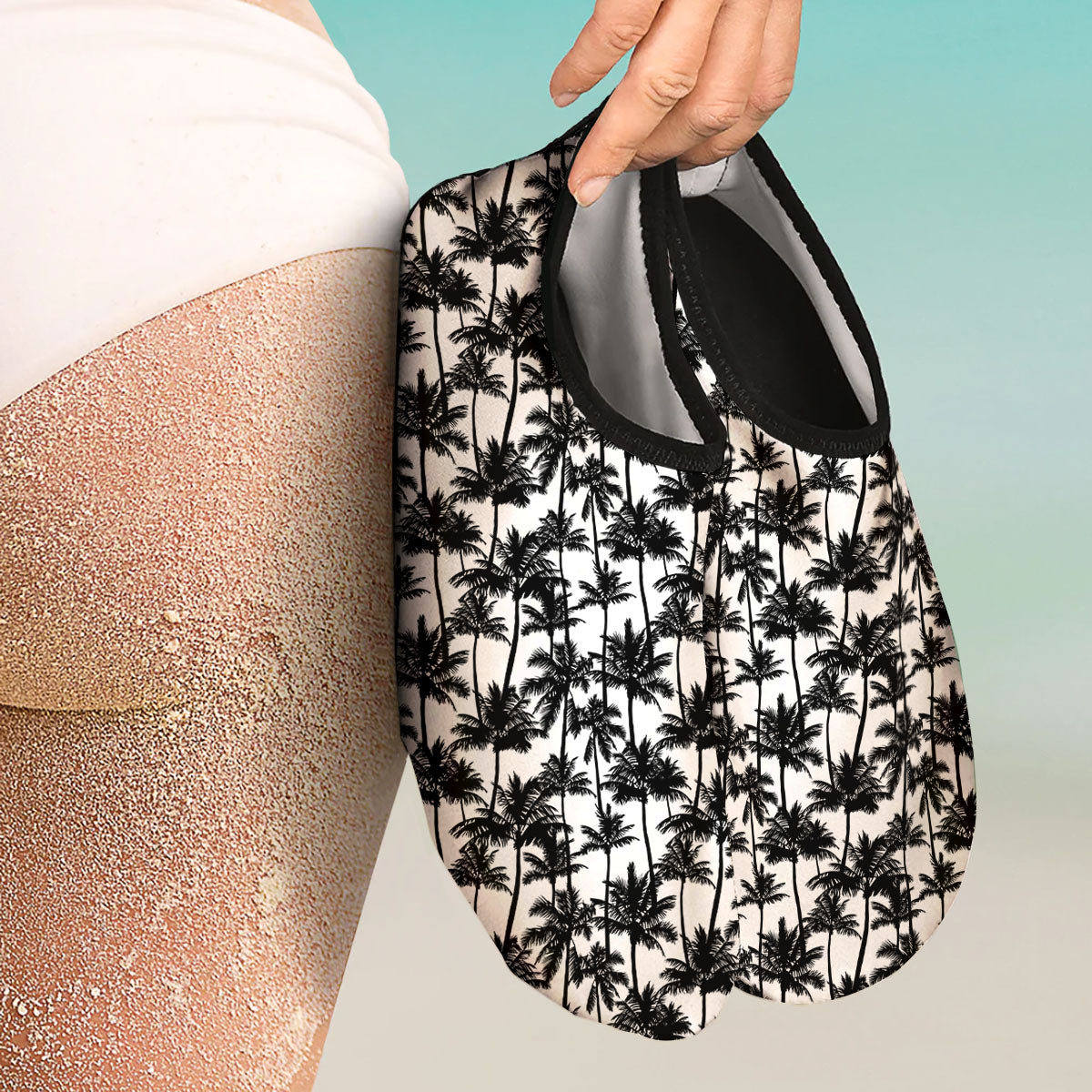 Palm Tree Black White Print Pattern Water Shoes-grizzshop