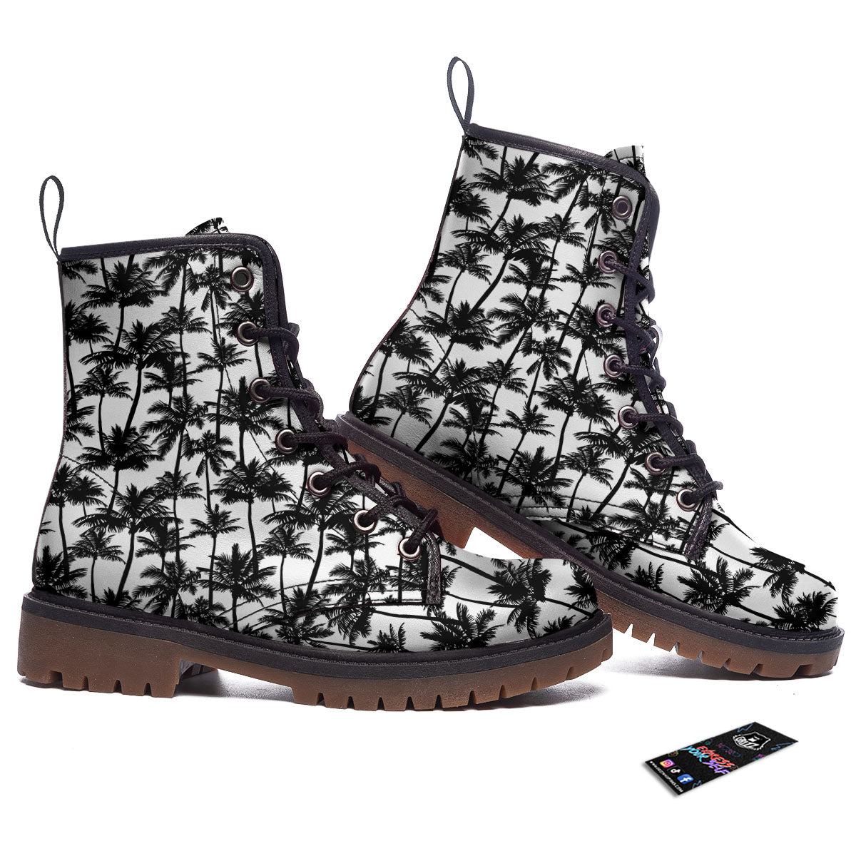 Palm Tree Black White Print Pattern Work Boots-grizzshop