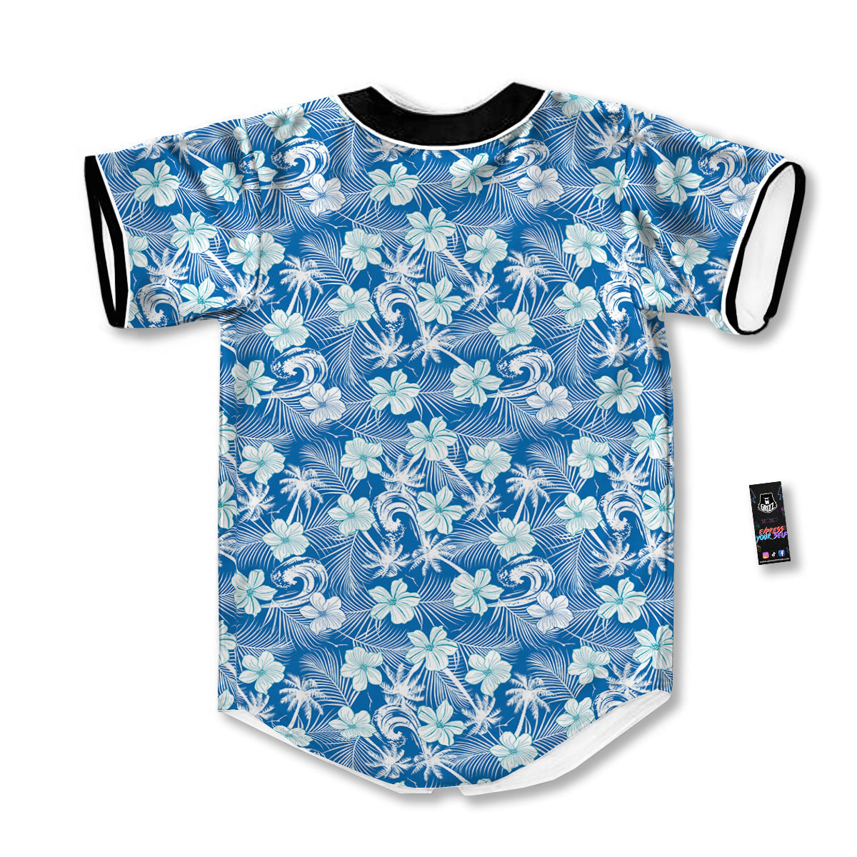 Palm Tree Blue Hibiscus Print Pattern Baseball Jersey-grizzshop