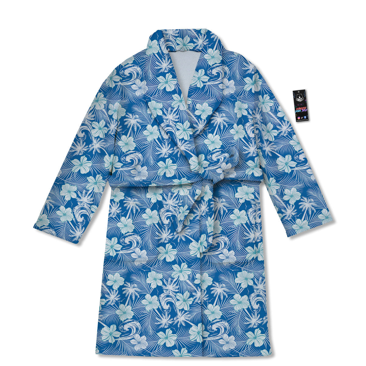 Palm Tree Blue Hibiscus Print Pattern Bathrobe-grizzshop