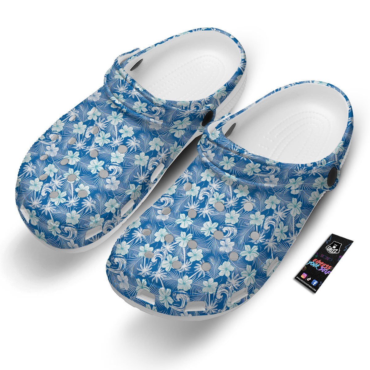Palm Tree Blue Hibiscus Print Pattern Clog-grizzshop
