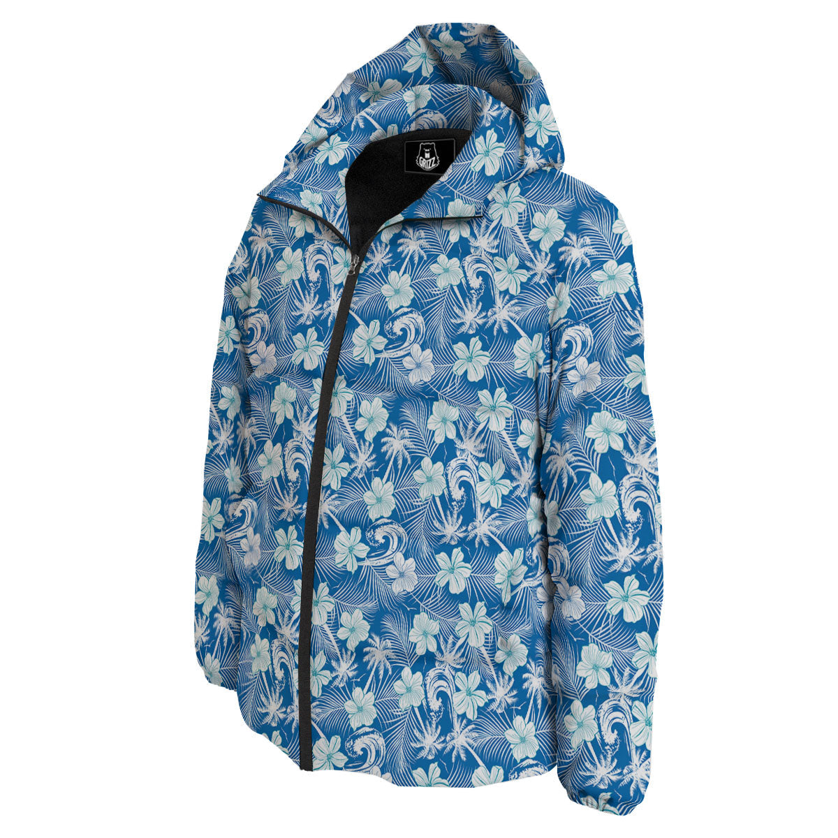 Palm Tree Blue Hibiscus Print Pattern Down Jacket-grizzshop
