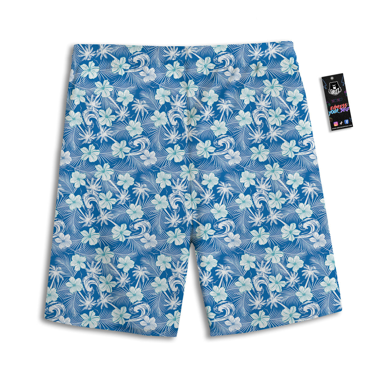 Palm Tree Blue Hibiscus Print Pattern Men's Athletic Shorts