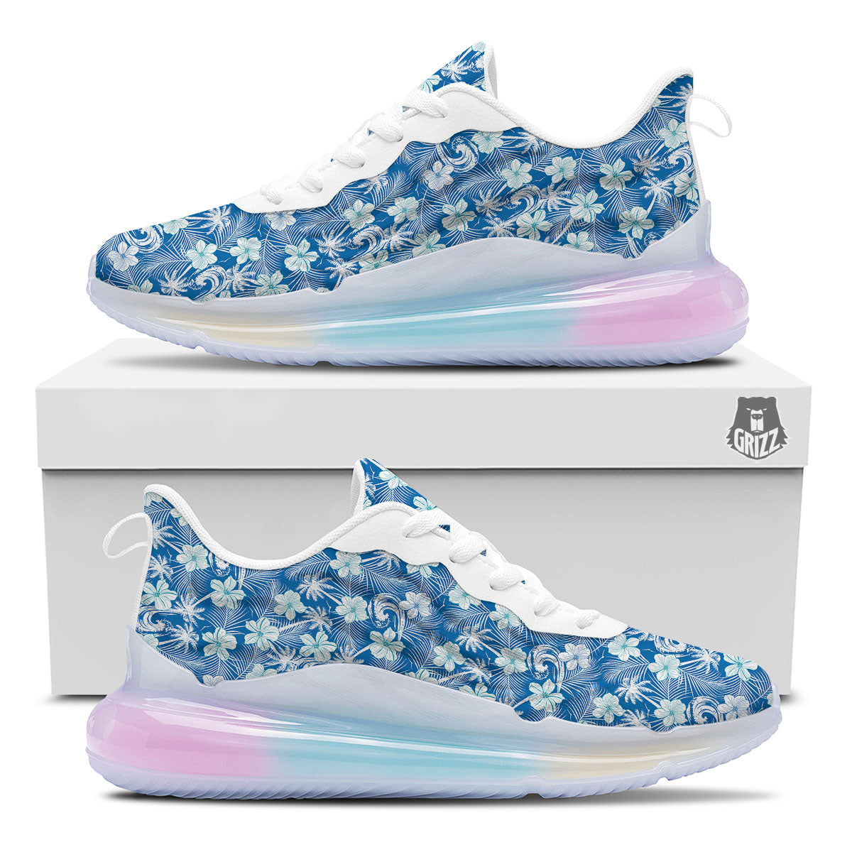 Palm Tree Blue Hibiscus Print Pattern Running Sneakers-grizzshop