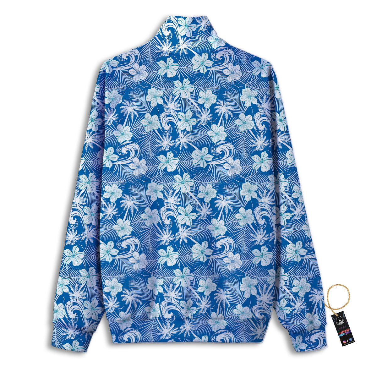 Palm Tree Blue Hibiscus Print Pattern Track Jacket-grizzshop