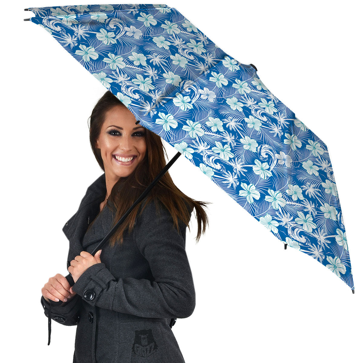 Palm Tree Blue Hibiscus Print Pattern Umbrella-grizzshop
