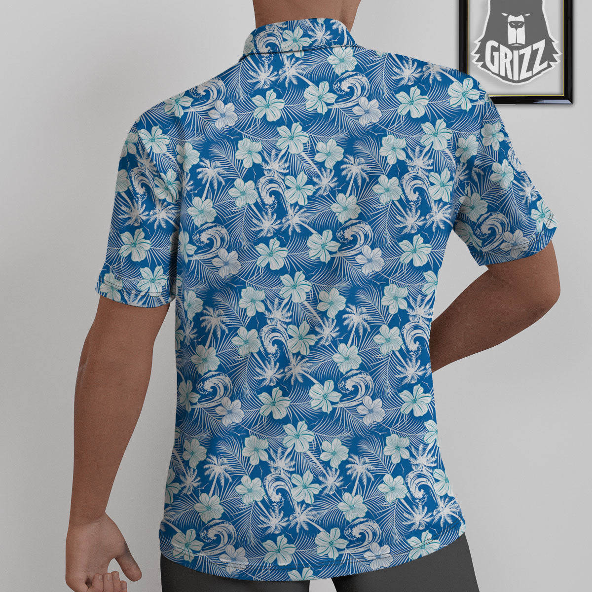 Palm Tree Blue Hibiscus Print Pattern Untucked Shirts-grizzshop