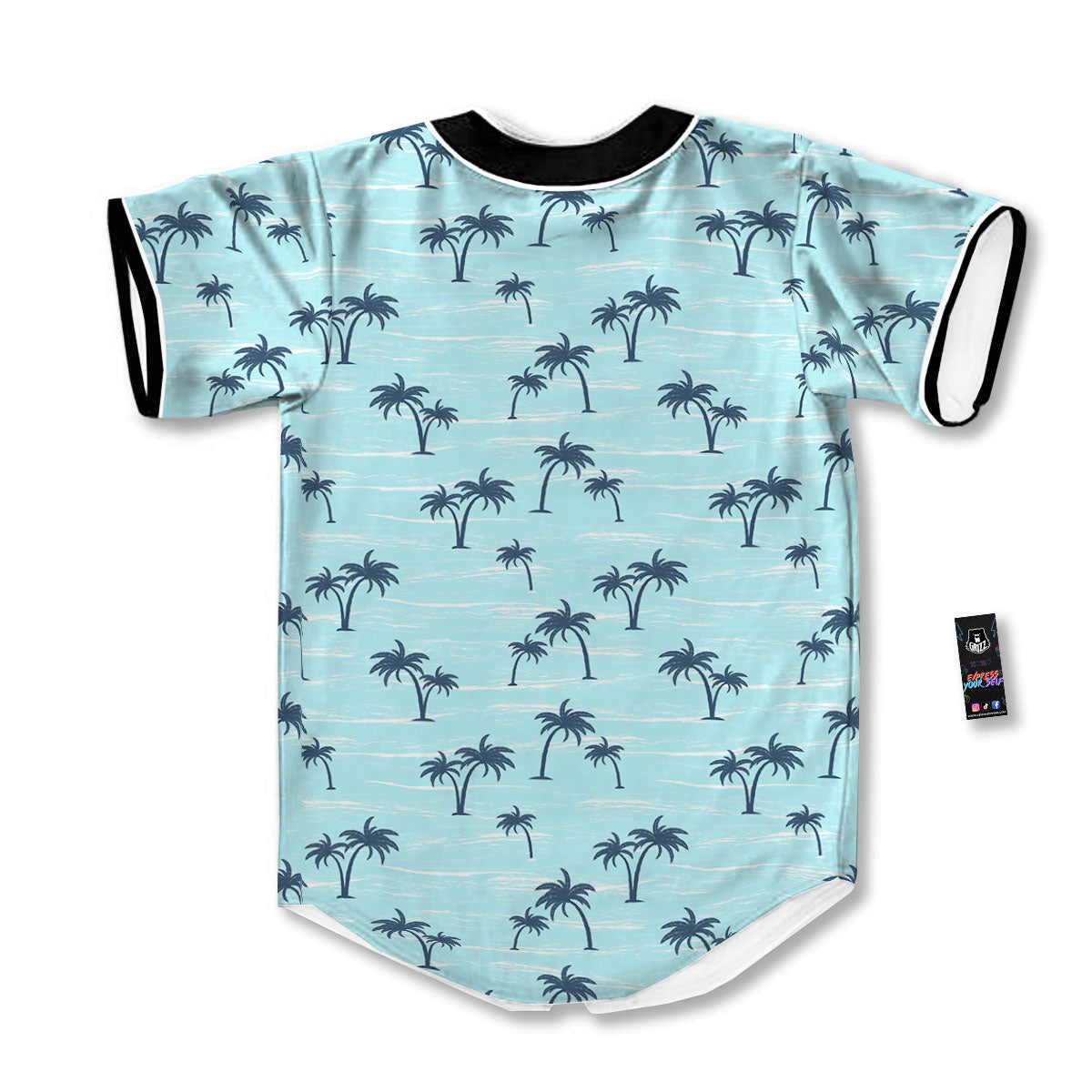 Palm Tree Blue Print Pattern Baseball Jersey-grizzshop