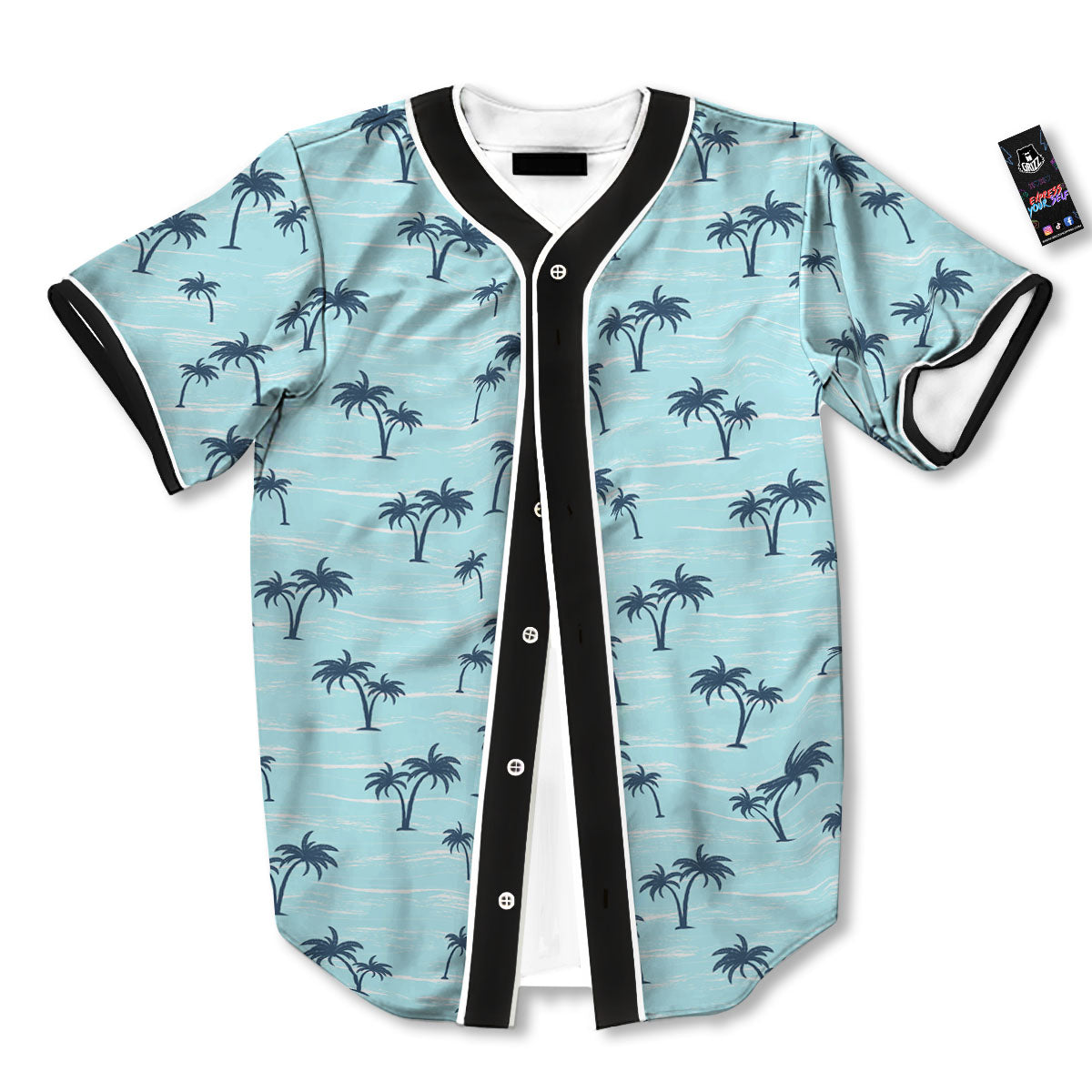 Palm Tree Blue Print Pattern Baseball Jersey-grizzshop