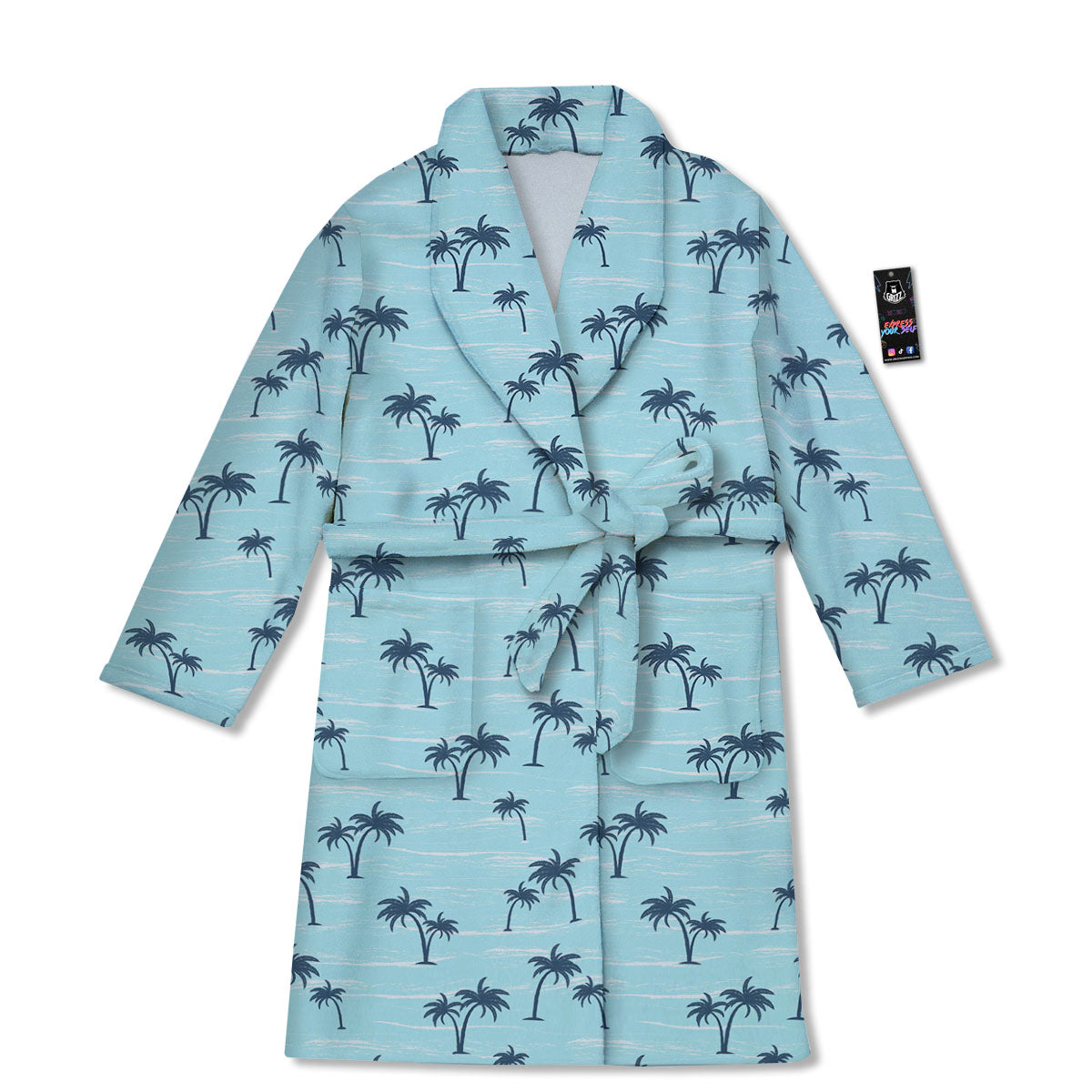 Palm Tree Blue Print Pattern Bathrobe-grizzshop