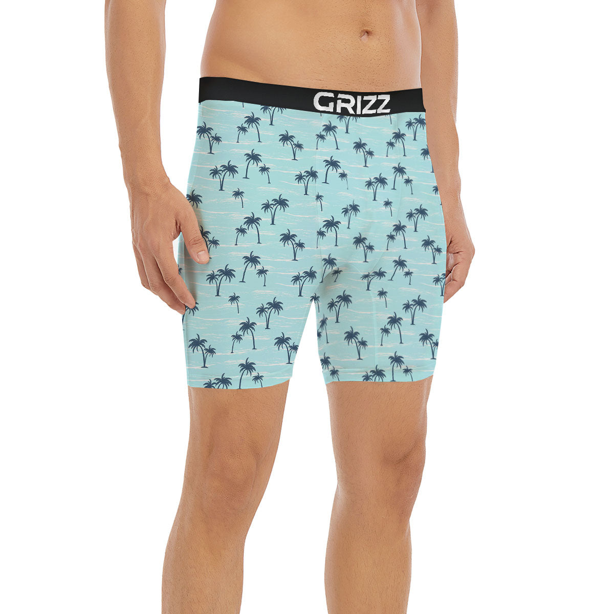 Palm Tree Blue Print Pattern Boxer Briefs-grizzshop