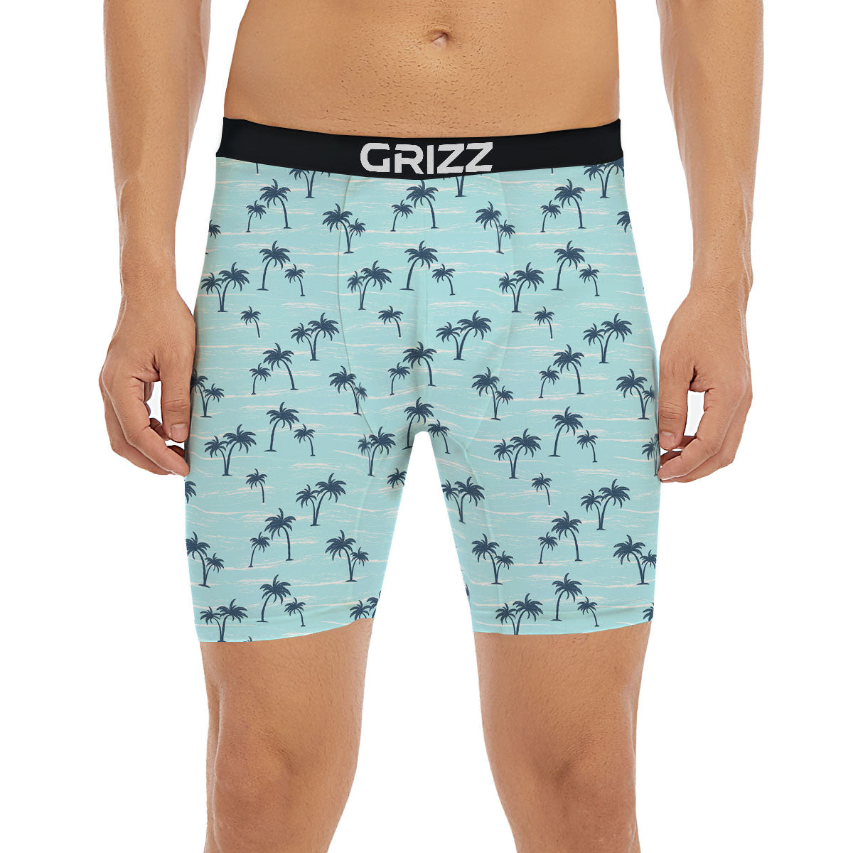 Palm Tree Blue Print Pattern Boxer Briefs-grizzshop