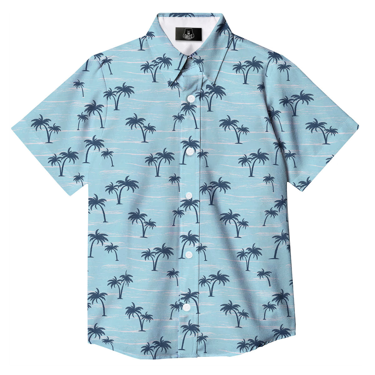 Palm Tree Blue Print Pattern Button Up Shirt-grizzshop
