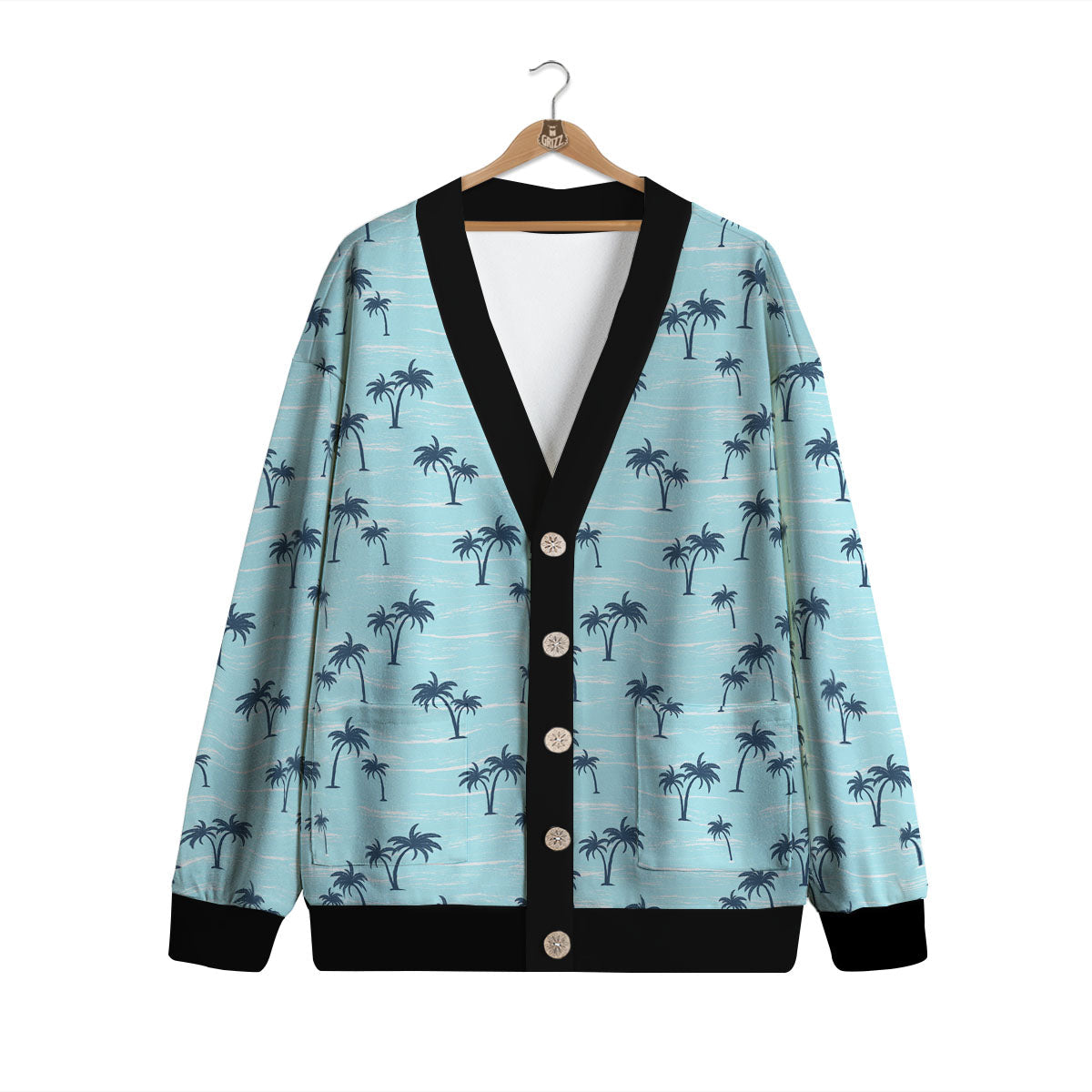 Palm Tree Blue Print Pattern Cardigan-grizzshop